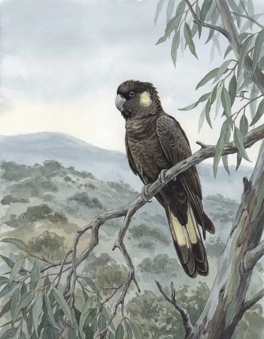 Illustration of Yellow-tailed Black Cockatoo