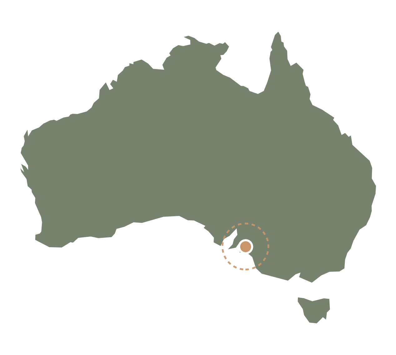 Map of Australia with a marker on the Adelaide Hills in South Australia