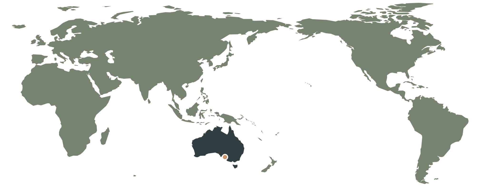 World map with Australia marked, showing the location of Skye Sanctuary in South Australia